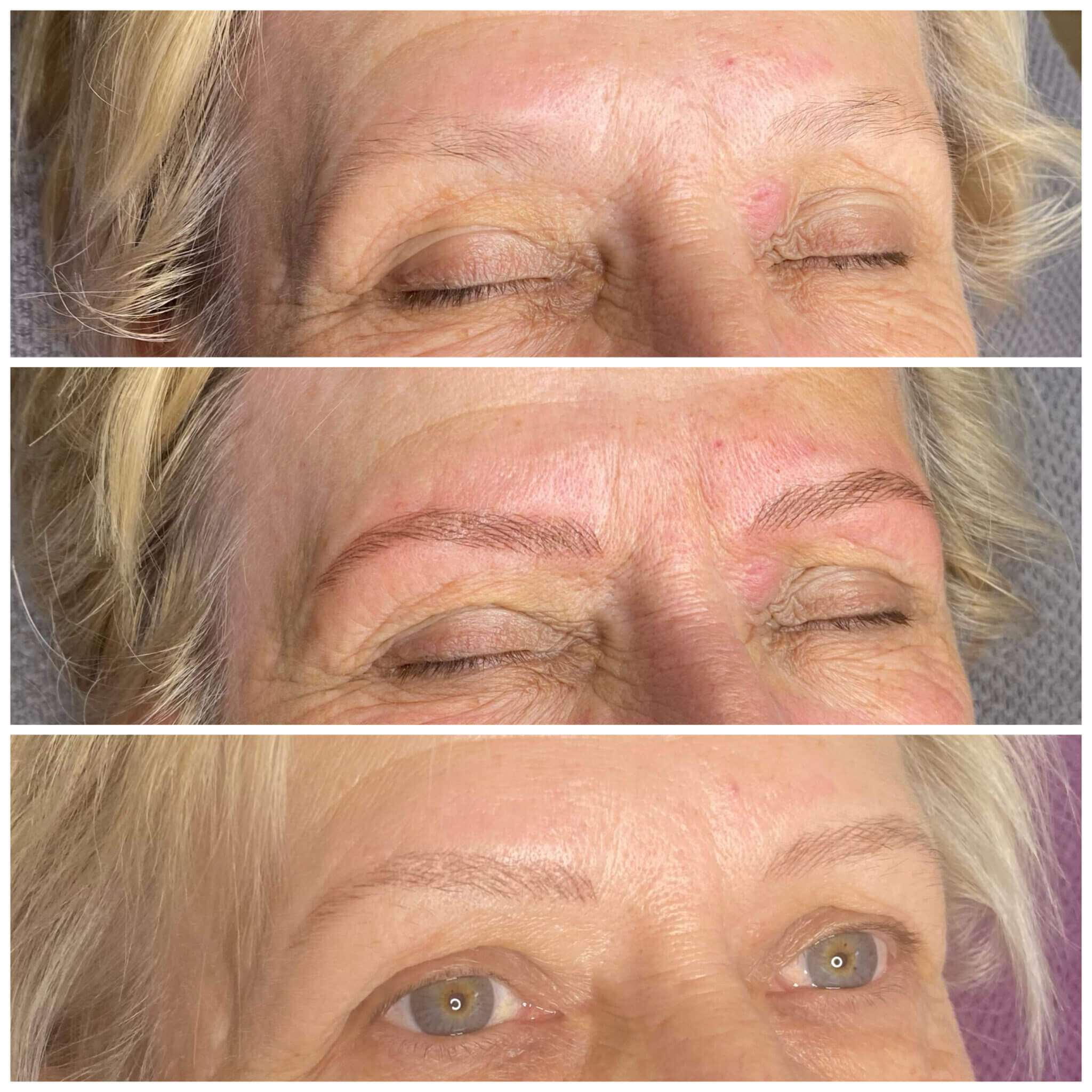 Vorher-Nachher-Ergebnis einer Permanent-Make-up-Behandlung der Augenbrauen