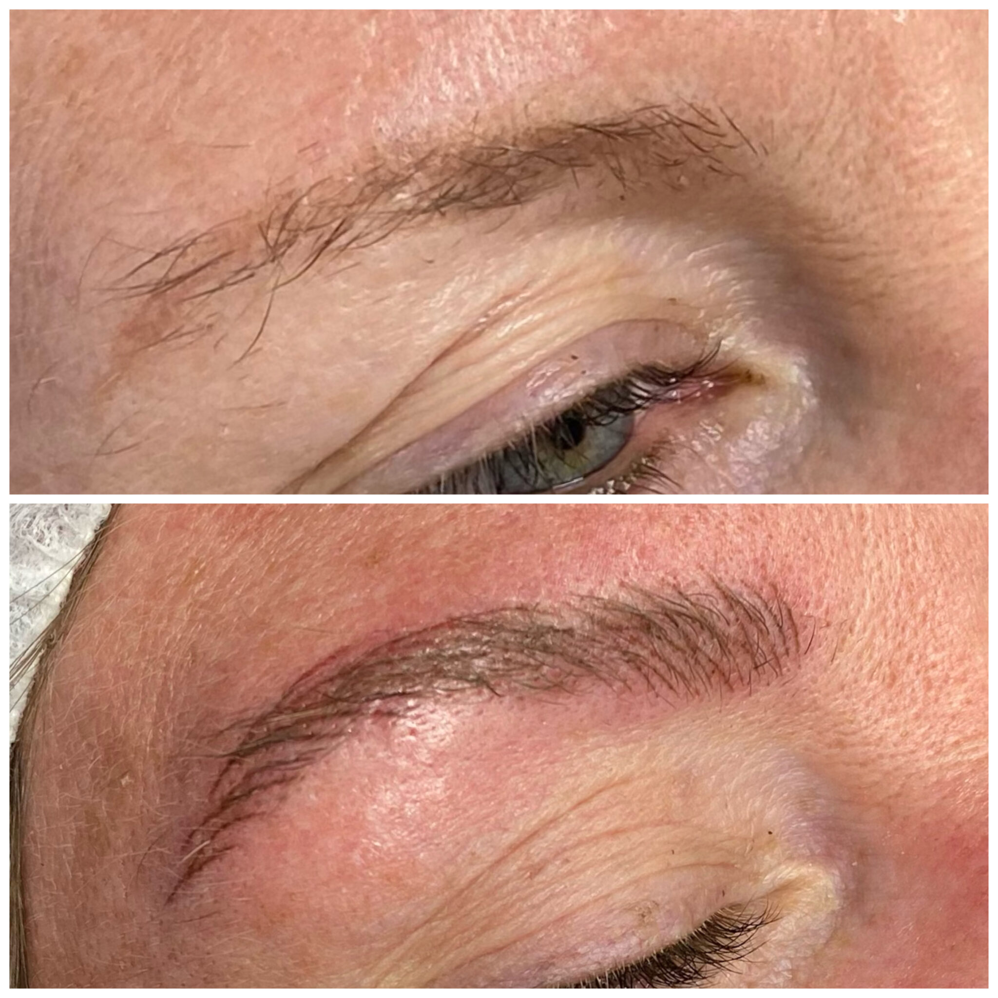Natürliches Permanent Make-up der Augenbrauen im Vorher-Nachher-Vergleich